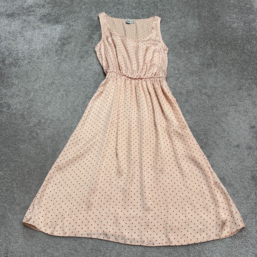 ASOS Polka Dot Sleeveless A-Line Midi Dress Womens 6 Blush Pink Elastic Waist
